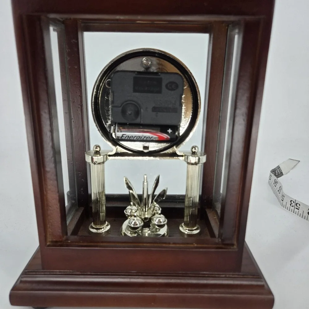 Stiffel Quartz Mantel Clock Rotating Pendulum Wood Glass Case Working Vintage